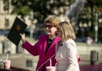 October 3, 2023: Senator Christine Tartaglione joins the PA Breast Cancer Coalition as they kickoff Breast Cancer Awareness Month by turning the State Capitol East Wing Fountain pink. The PA Breast Cancer Coalition celebrating its 30th anniversary this year.