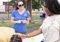 July 30, 2024: Sen. Tartaglione distributed hundreds of free bookbags, as well as hot dogs, cotton candy and drinks,  to young students in Bridesburg yesterday during the first in her series of Community Days across the 2nd District.