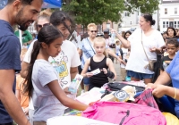 July 30, 2024: Sen. Tartaglione distributed hundreds of free bookbags, as well as hot dogs, cotton candy and drinks,  to young students in Bridesburg yesterday during the first in her series of Community Days across the 2nd District.