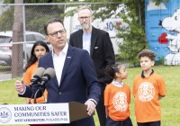 May 3, 2024: Sens. Tartaglione and Hughes participated today in a news conference outside John Welsh School in Philadelphia with Gov. Josh Shapiro in support of the governor’s proposed $100 million increase in violence prevention funding included in his budget proposal.