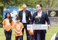 May 3, 2024: Sens. Tartaglione and Hughes participated today in a news conference outside John Welsh School in Philadelphia with Gov. Josh Shapiro in support of the governor’s proposed $100 million increase in violence prevention funding included in his budget proposal.