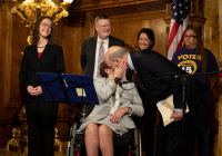 January 28, 2020:  Senator Tartaglione join the governor and workers to  call to raise Pennsylvania’s minimum wage.