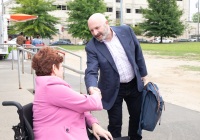 May 26, 2022: Sen. Tartaglione met with acclaimed chef Marc Vetri outside the Scanlon Hockey Rink in the Harrowgate section of Northeast Philadelphia today to deliver a $43,000 state commitment to Vetri Community Partnership for its Mobile Teaching Kitchen.